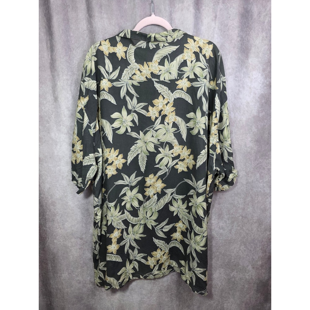 Pierre Cardin Mens 3X Tropical Floral Rayon Button Down Shirt Black Sage Green - Picture 5 of 7
